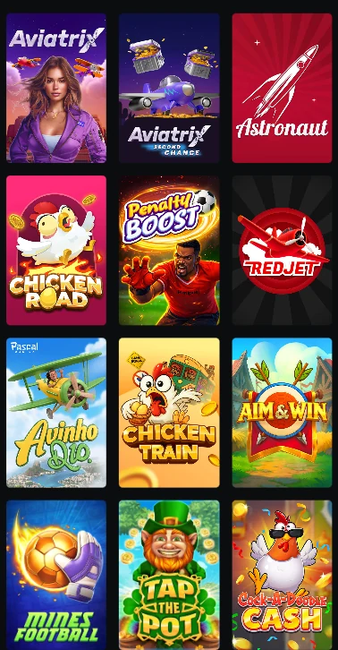 Instant and crash games on a phone, filed in their own row away from the reels