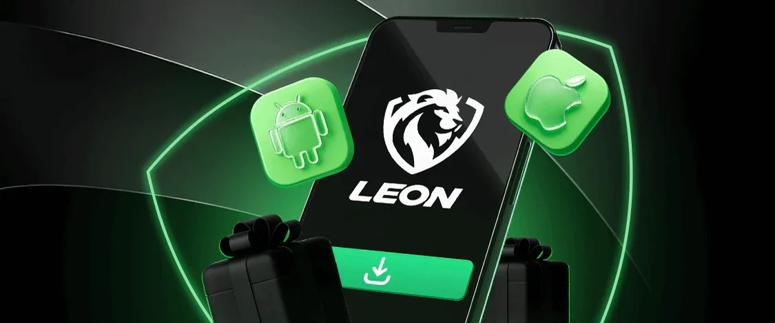 LEON mobile artwork: a phone showing the LEON app beside Android and iOS icons